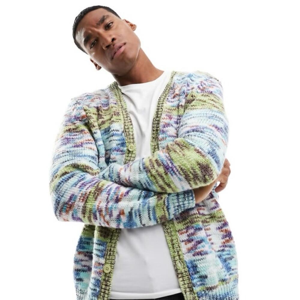 ASOS DESIGN Relaxed Open Knit Space Dye Cardigan Men’s Sz Medium(40”)